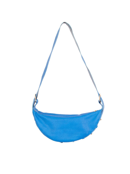 Half Moon Adjustable Shoulder Bag, Blue Snake - Teluric
